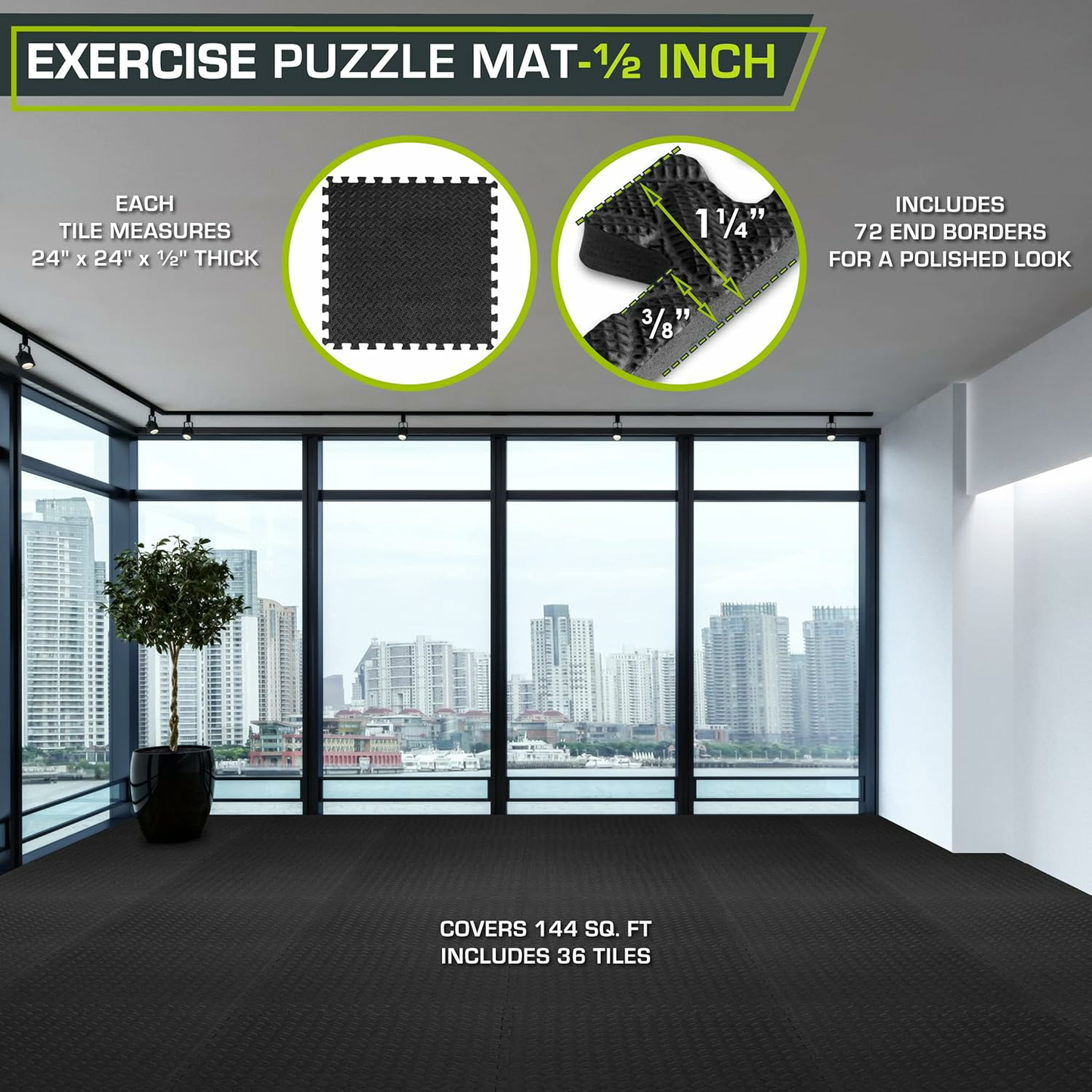 Exercise Puzzle Mat ½-inch, EVA Interlocking Foam Floor Tiles for Home Gym