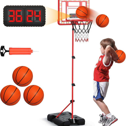 Adjustable Kids Basketball Hoop with Electronic Scoreboard & Timer, Indoor Outdoor Toy for Ages 3–8