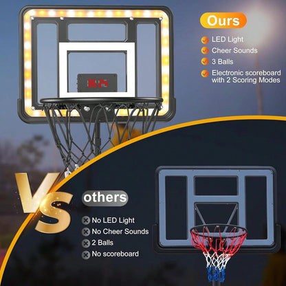 Adjustable Kids Basketball Hoop with Electronic Scoreboard & Timer, Indoor Outdoor Toy for Ages 3–8