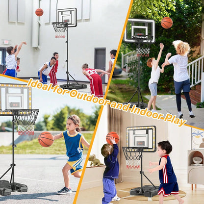 Adjustable Kids Basketball Hoop with Electronic Scoreboard & Timer, Indoor Outdoor Toy for Ages 3–8
