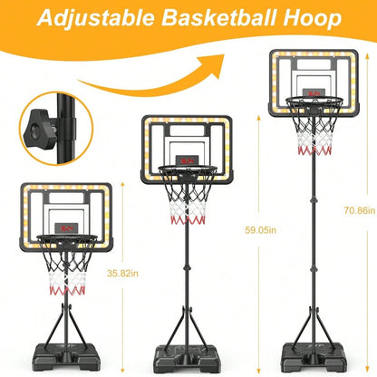 Adjustable Kids Basketball Hoop with Electronic Scoreboard & Timer, Indoor Outdoor Toy for Ages 3–8