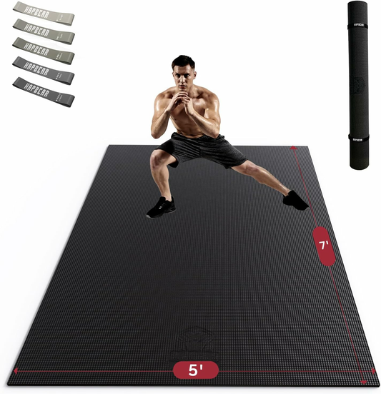 Large Exercise Mat-7'x5'/6'x8'/6'x9'/6'x10'/6'x12'x8mm(1/3"),Non-Slip, Ultra Durable, Thick Workout Mat