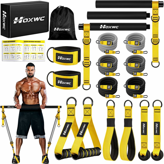 HOXWC Heavy Pilates Equipment, Portable Pilates Bar Kit with Resistance Bands, Professional Adjustable Squat Workout Equipment for Men, Home Gym Muscle Strength Training, Full Body Exercise