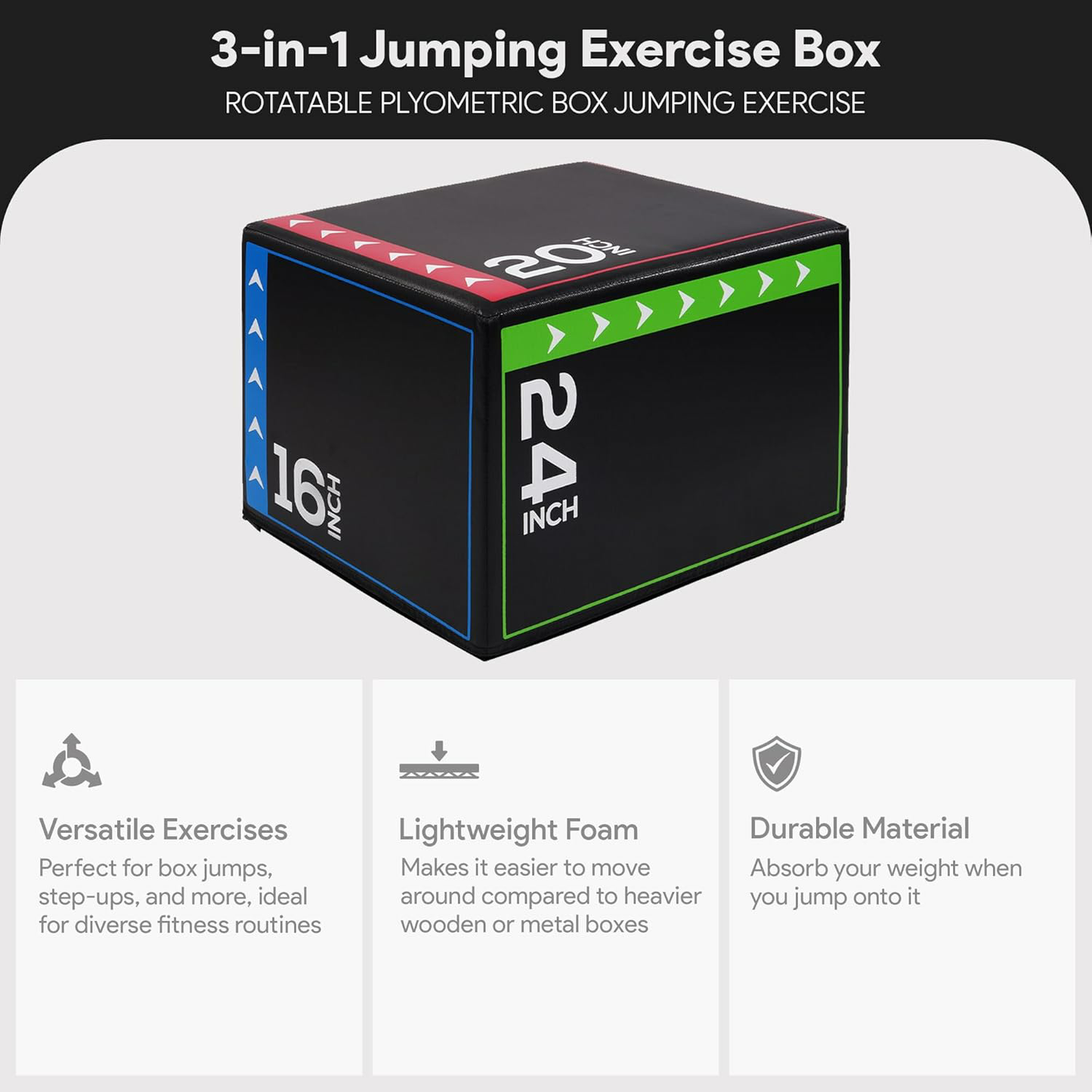 BalanceFrom 3-in-1 Foam Plyometric Jump Box for Home Gym with Multiple Height Options