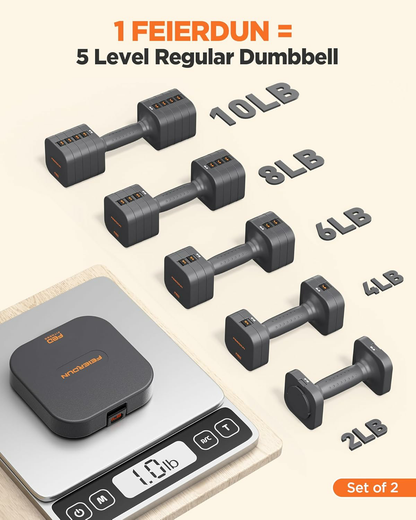 5-in-1 Adjustable Dumbbell Set, 6LB/10LB Pair Adjustable Weights for Women at Home, Dual Locking Stable Hand Weights