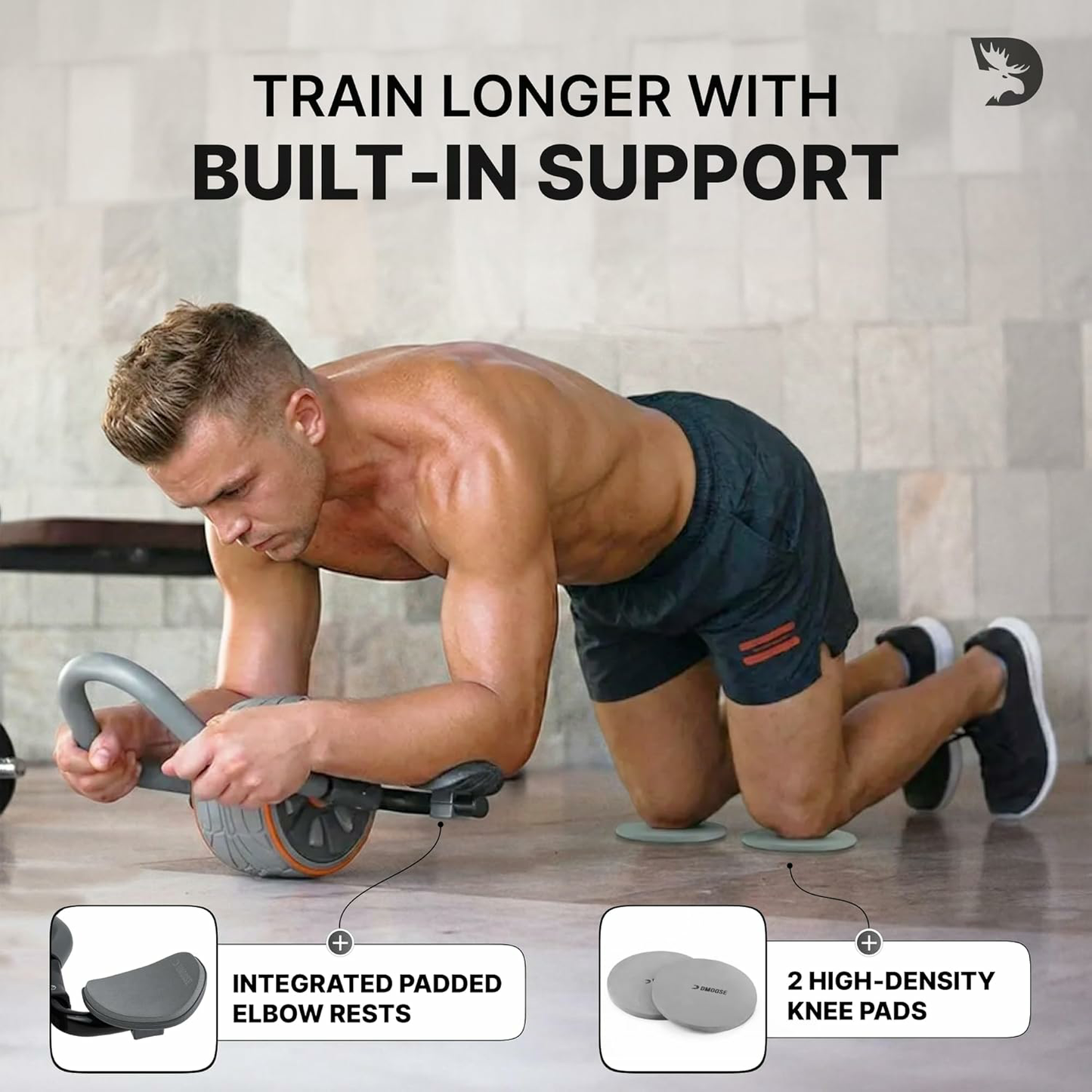 Fitness Ab Roller Wheel with Elbow Support & 2 Knee Pads - Abdominal Exercise Trainer for Core Strength Training - Ultimate Abs Workout Equipment