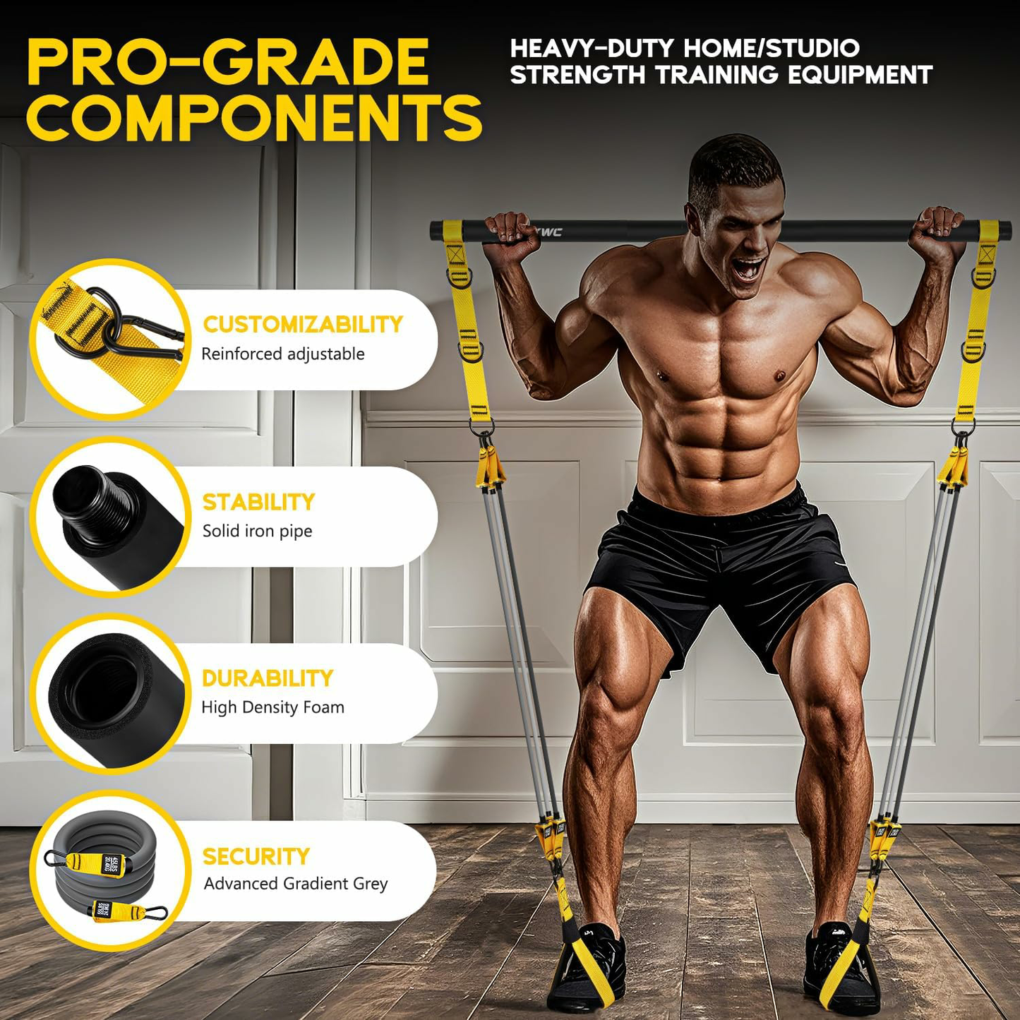 HOXWC Heavy Pilates Equipment, Portable Pilates Bar Kit with Resistance Bands, Professional Adjustable Squat Workout Equipment for Men, Home Gym Muscle Strength Training, Full Body Exercise